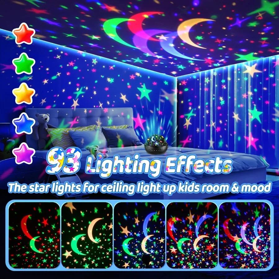 Night Light for 93 Lighting+3 Films Night Light Projector Remote+Dimmable Star Projector 360 Slient Star Lights for Ceiling Pro
