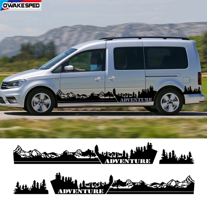 2PCS Car Body Door Stickers For Volkswagen VW Caddy MK1 MK2 MK3 Maxi Kombi Camper Van Mountain Tree Graphics Tuning Accessories