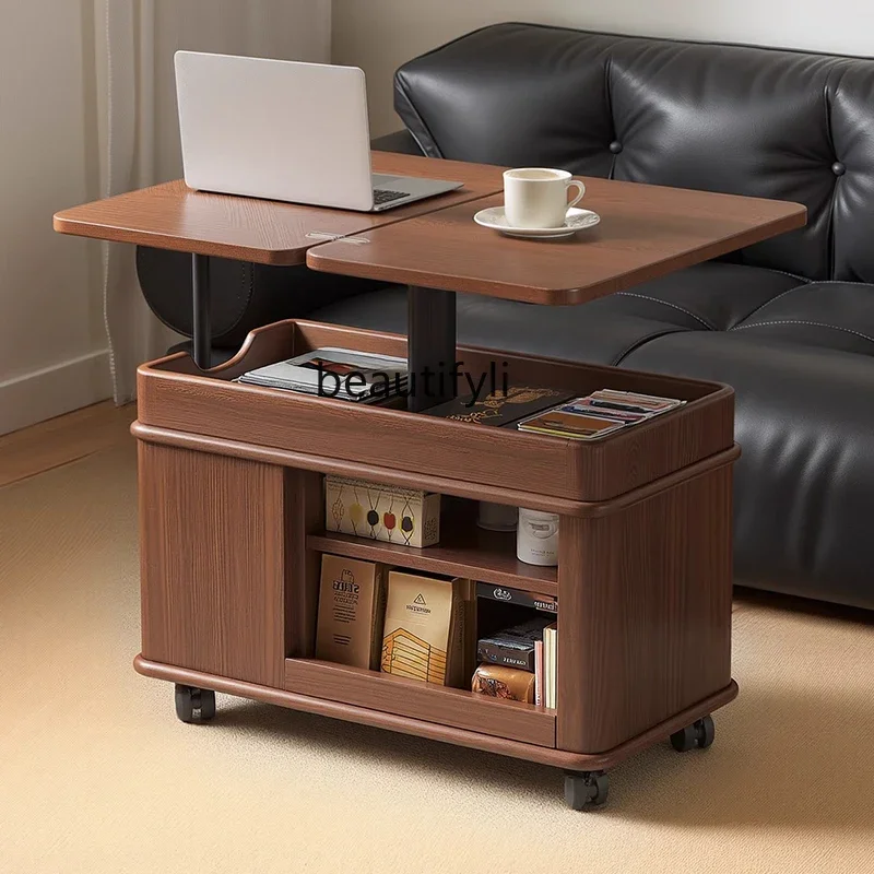 

Solid wood living room sofa edge few movable lifting folding side cabinet rotating trolley corner few0420
