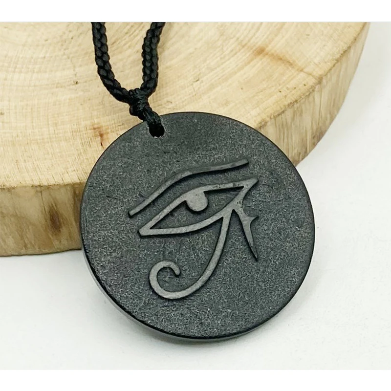 The Eye of Horus Russian Natural Authentic Shungite Pendant Wedjat Eye Emf Neutralizer Necklace Eye of Providence Shungite