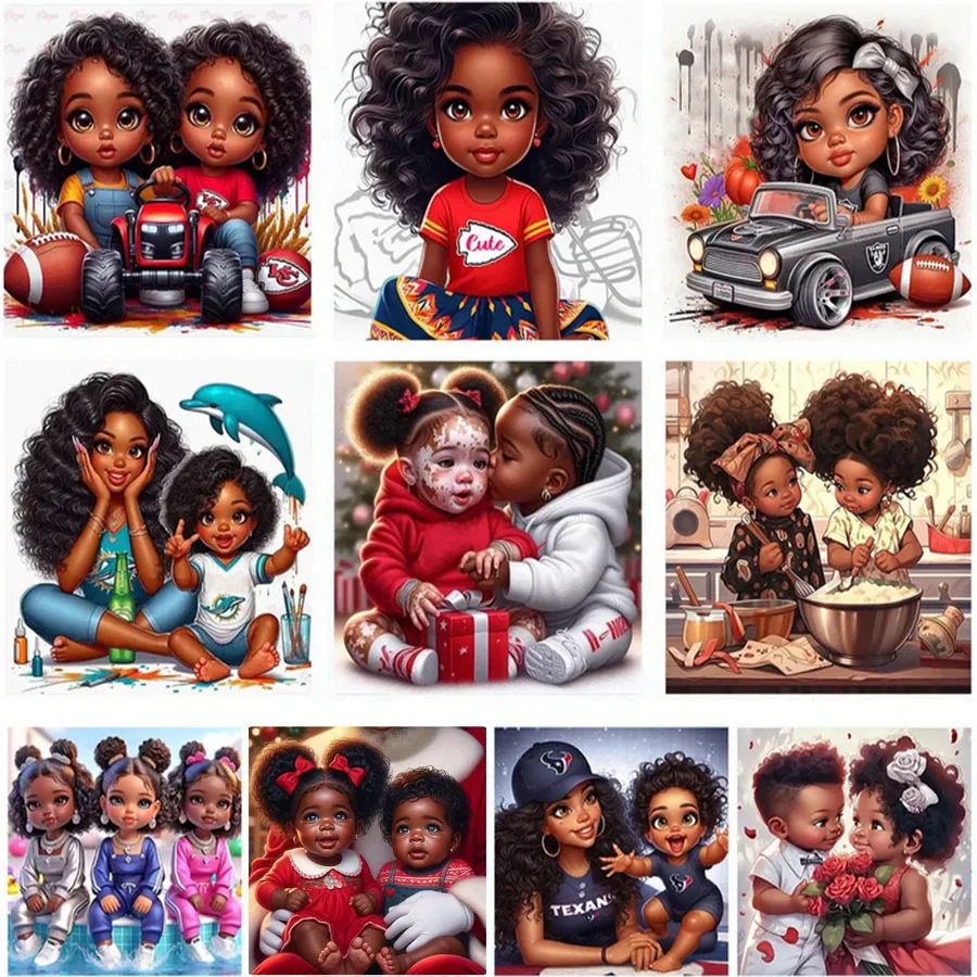 5D DIY Diamond Painting Cross Stitch New 2025 Sister Cute Black Boy Fashion Girl African Cross Stitch Mosaic Diamond Embroidery