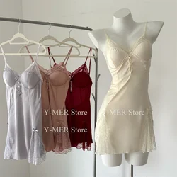 Beige Princess Style Nightdress Sexy Lace Chemise Lady Sleepwear Pearl Hollow Out Lingerie Soft Satin Nightgown Backless Dress