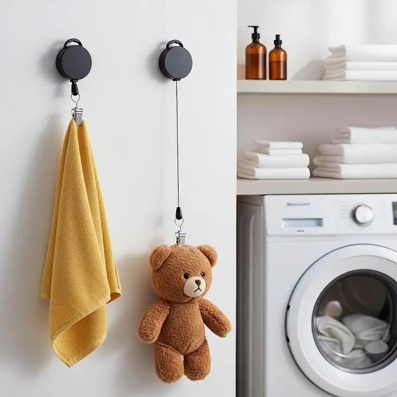 New Automatic Retractable Towel Rack No Punching Self Adhesive Wall Hanging With Automatic Rebound Strong Clip