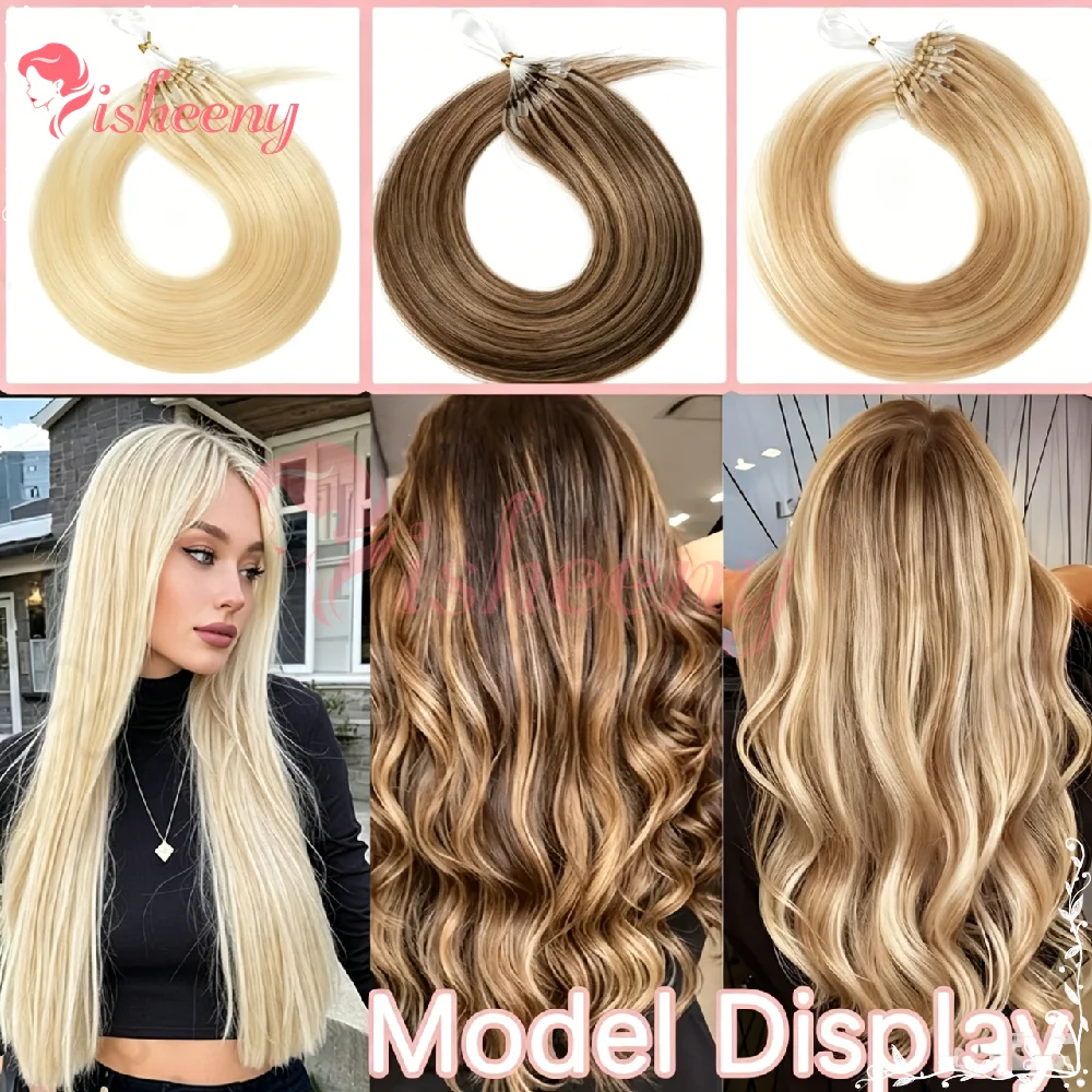 Isheeny 12 Inch Micro Ring Micro Loop Human Hair Extensions 30G 50 Strands Per Pack Multi Color Options