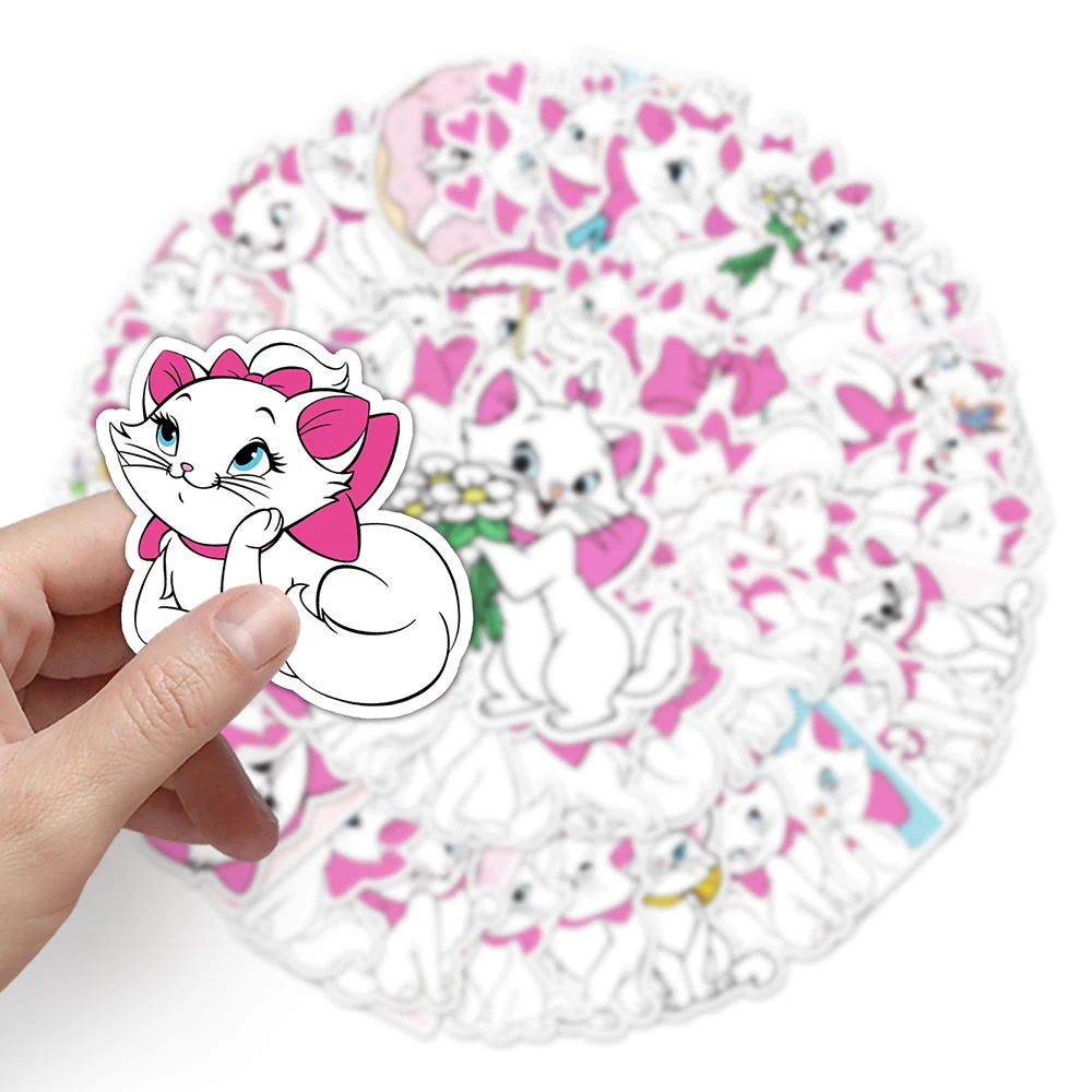 Disney-pegatinas de dibujos animados de Marie Cat para niños, calcomanías de dibujos animados para monopatín, teléfono, portátil, bicicleta,