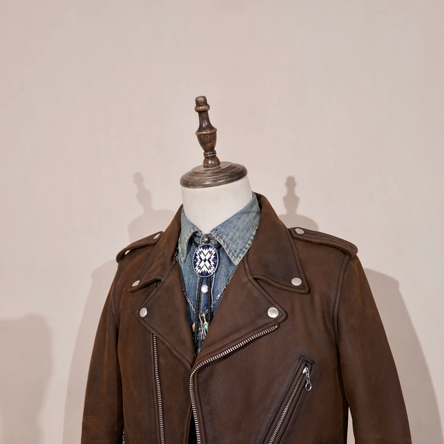 Tailor Brando Vegetable-Tanned Full-Grain Cowhide Heavyweight 2.0mm Washed Handaged 613 Men's Double Rider Leather Jacket