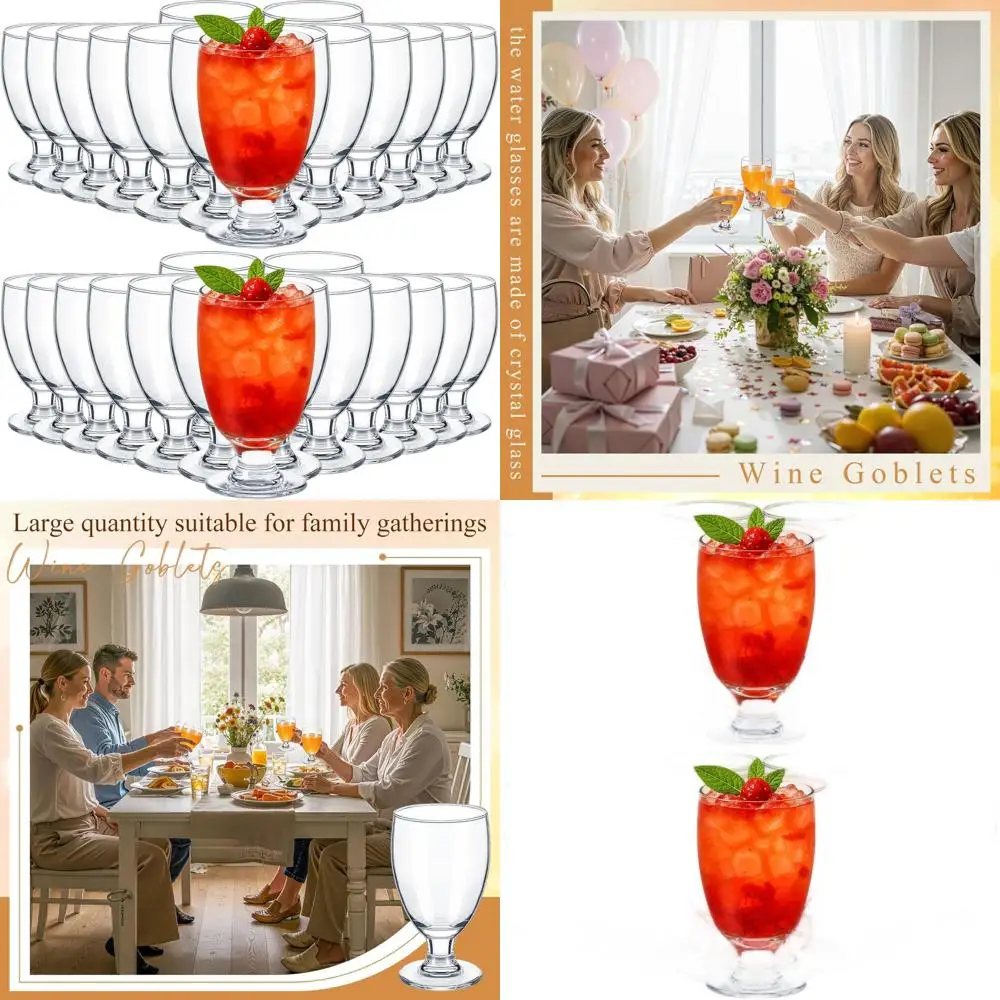 

Set of 30 Crystal Clear 10.5 oz Stemmed Glasses for Beverages, Dishwasher Safe