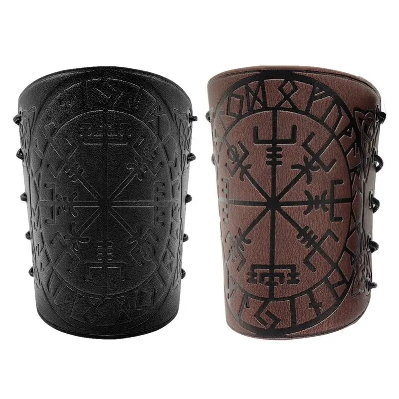 Medieval Viking Bracers Embossed Norse Symbol Faux Leather Arm Cosplay Props Suitable for LARP Fantastic Events