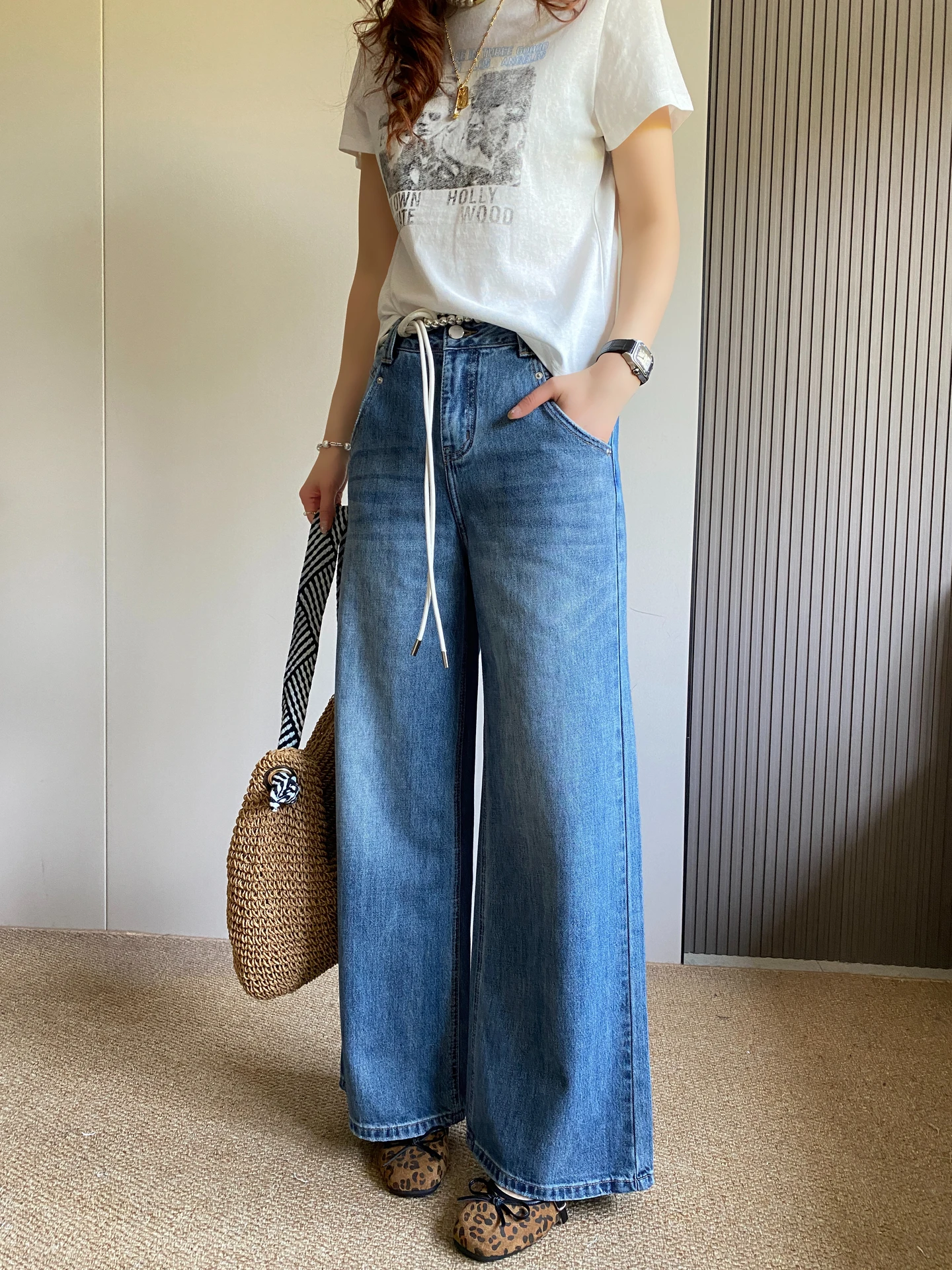

High Waist Wide Leg Blue Jeans Women's Spring Summer New Style Slimming Loose Casual Straight Long Pants Trendy High Waist