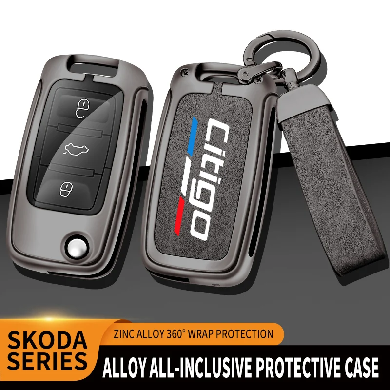 

Car TPU Zinc Alloy Key Case Bag For Skoda Citigo Rapid Yeti Car Key Chain Car Metal Key Shell Car Interior Decoration Accessorie