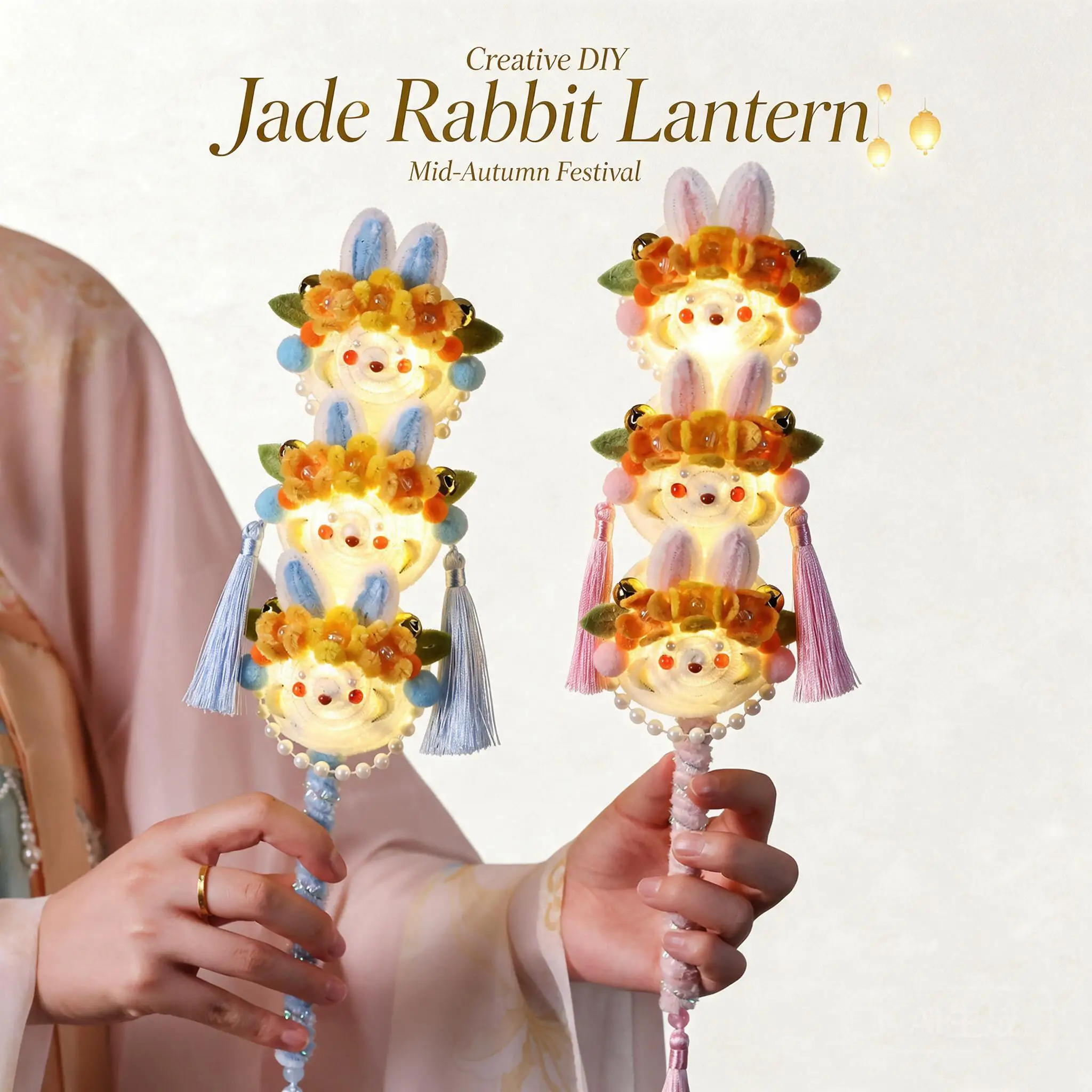 Diy Handmade Glowing Jade Rabbit Lantern Kit Pipe Cleaner Weaving Set For Mid Autumn Spring Festival Cute Handheld Kids Fun Gift