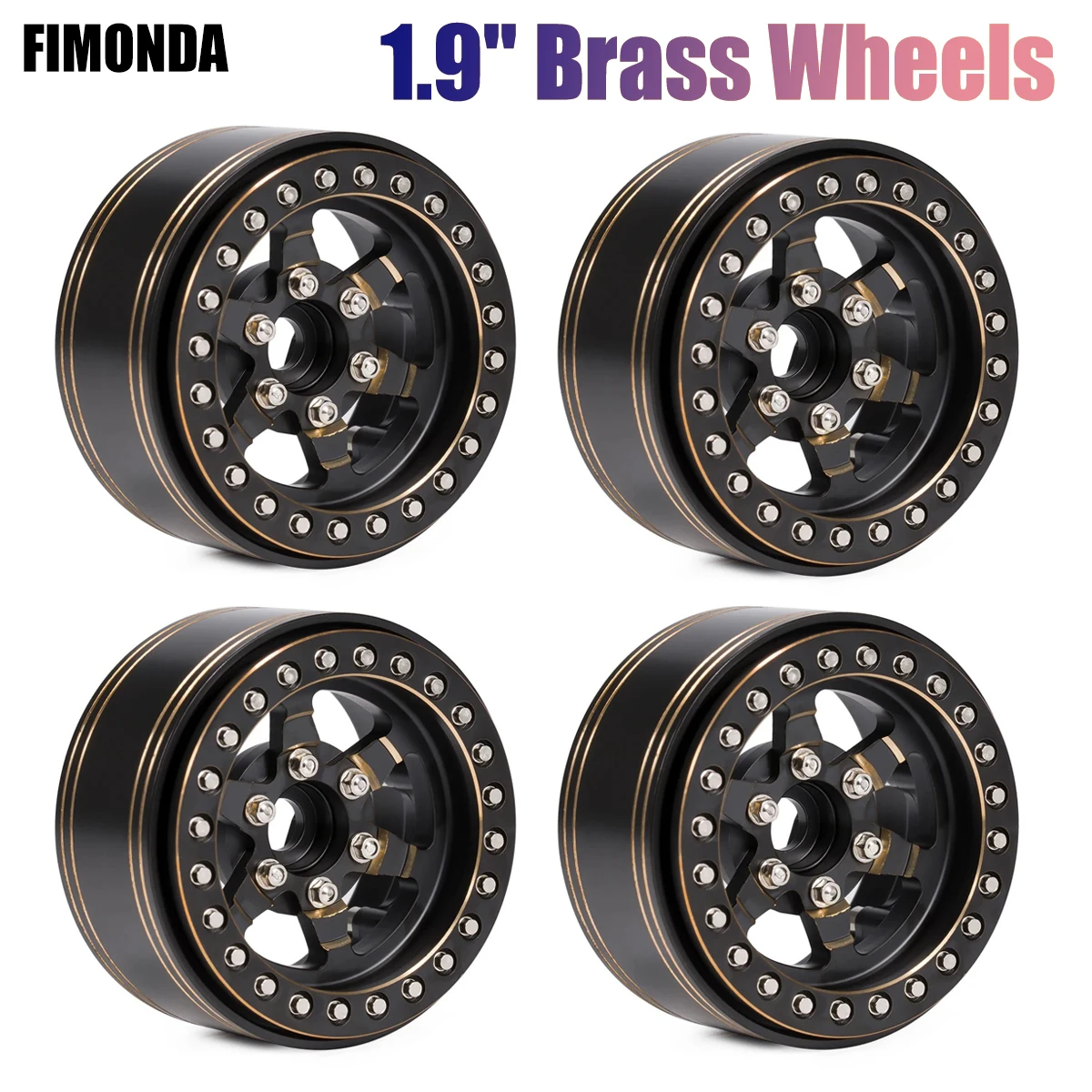 Heavy Brass 1.9'' Wheels Rim with Scale Beadlock Hardware for 1/10 1/8 RC Crawler TRX4 Capra SCX10 D90 VS4-10 Gen8 CC01