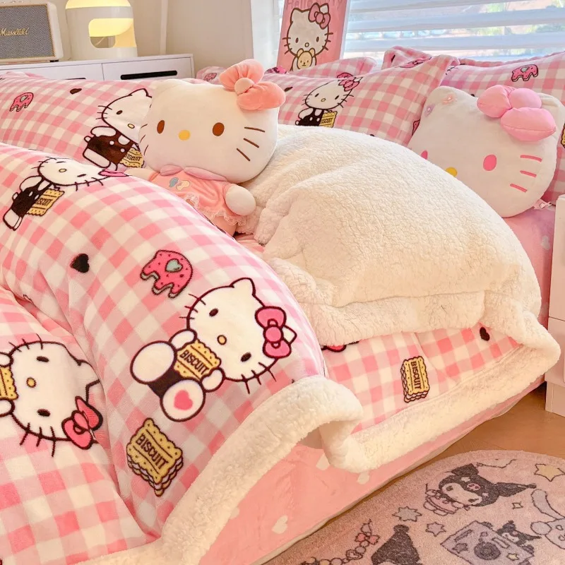 Kawaii kuromi olá kitty minha melodia cinnamoroll pompompurin sanrio crianças bonito capa de edredão de pelúcia lençol presente para crianças