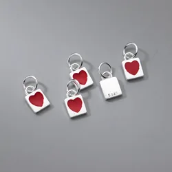 100% Real Sterling 925 Silver Accaccessories Simple Red Charm Pendant For Bracelets and Necklaces Key Chain Diy Material