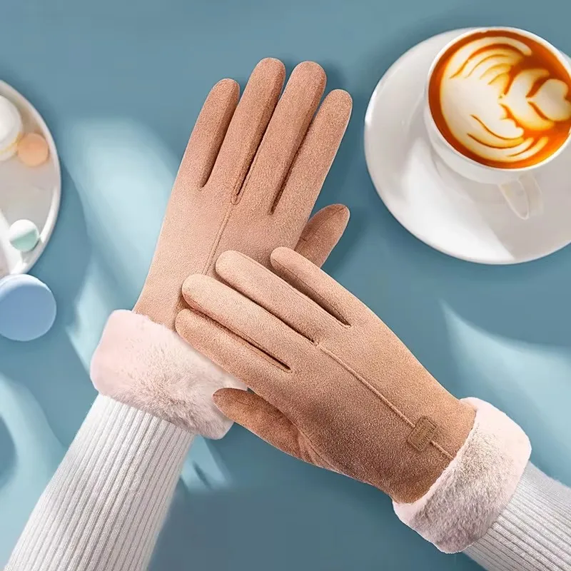 1/2pairs Women Winter Thick Plush Gloves Fashion Warm Suede Outdoor Guantes Lady Touchscreen Driving Gloves Cycling Mittens
