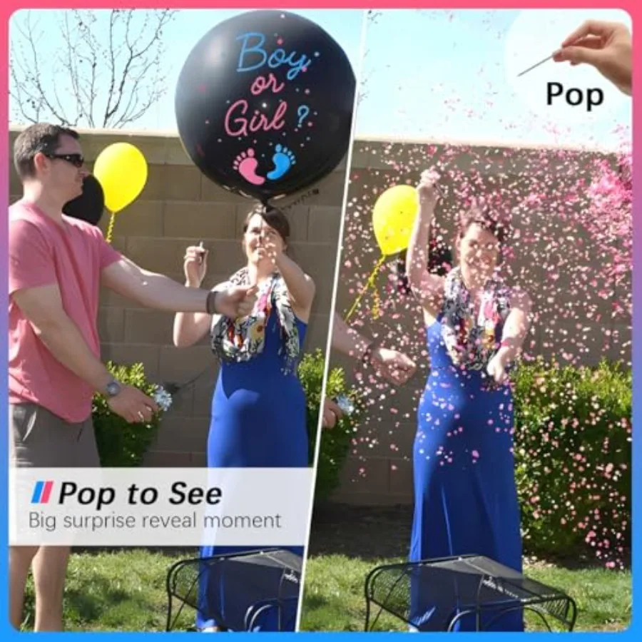 Globos de revelación de género, Ideas Pop, 2 uds., 36 ", globos Jumbo negros para bebé o niña con confeti azul y rosa para Revelacion de Sexo d