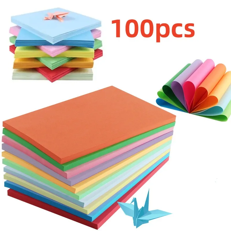 100Pcs Colorful DIY Kids Handmade Origami Colored A4 Copy Paper 10 Colors Scrapbooking Packaging Paper Craft Decoration Paper