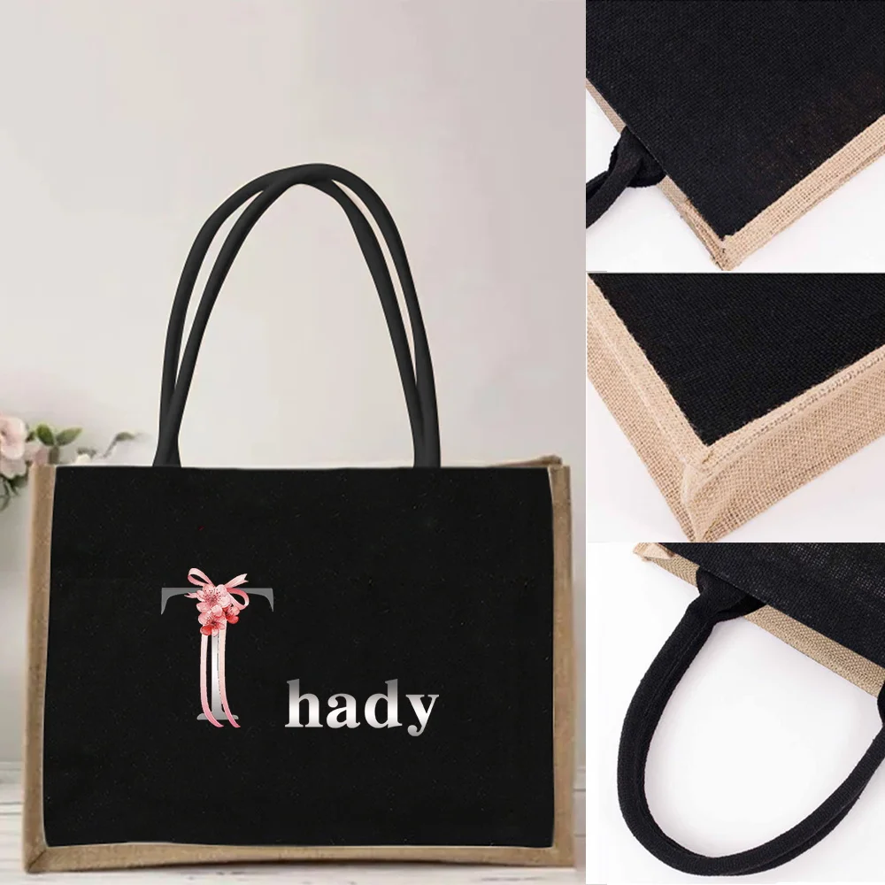 Customized Name Handheld Linen Shopping Bag Fashion Large Capacity Storage Bag Single Shoulder Shopping Bag Customized Product