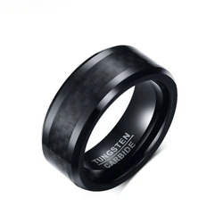 8MM Black Color Carbon Fiber Tungsten Steel Ring for Men Wedding Engagement Jewelry