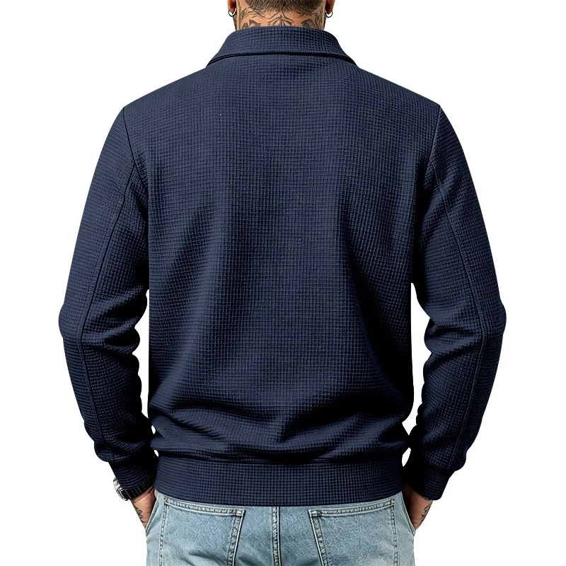 Solid Color Outerwear S M Mens Waffle Jacket Polyester Fabric Medium Elasticity Full Zip Closure Waffle Texture