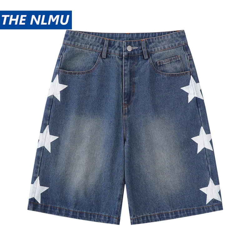 

Men's Denim Shorts 2025 Summer Fashion Star Printing Jeans Shorts Harajuku Streetwear Short Pants Blue Y2K