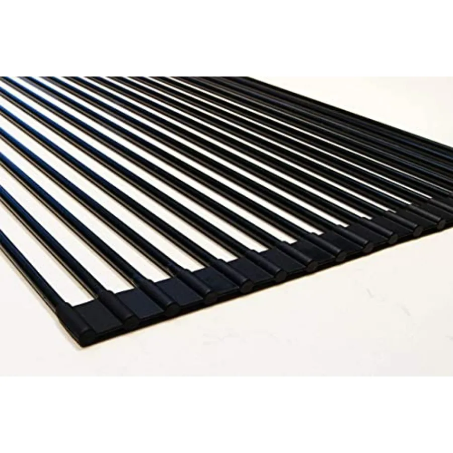 رف تجفيف قابل للطي أسود متعدد الأغراض 20.4 × 13.1 بوصة مع قضبان من الفولاذ المقاوم للصدأ الصلبة المطلية بالسيليكون لتجفيف الأطباق بكفاءة