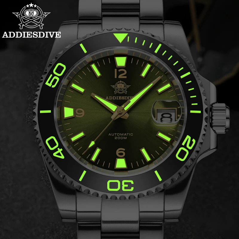 ADDIESDIVE New 40mm Water Ghost Diver Watch Men Luxury Business NH35 Automatic Mechanical Watch Sapphire Waterproof 200m AD2085