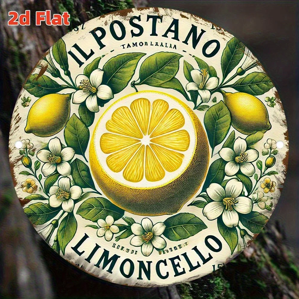 2D Flat, 1pc Vintage Limoncello Metal Sign  Durable Iron Wall Art with Lemon & Floral Design, Easy Hang Indoor/Outdoor