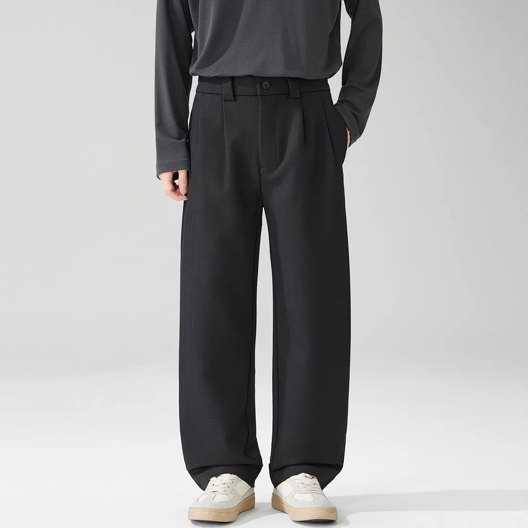 Autumn Winter Light Luxury Wool Blend Suit Pant Men Loose Straight Casual Business Commute Pants Trousers
