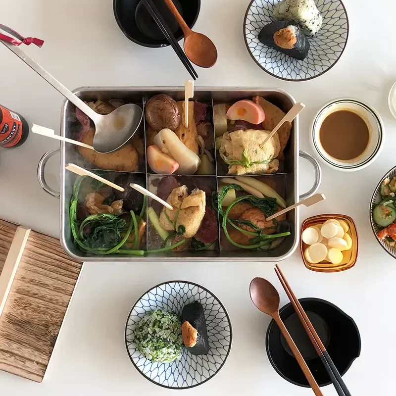 For South Korea Imported Stainless Steel Japanese Style Oden Cooking Pot Korean Fish Cake Pot with Grid Camping Dinner Large