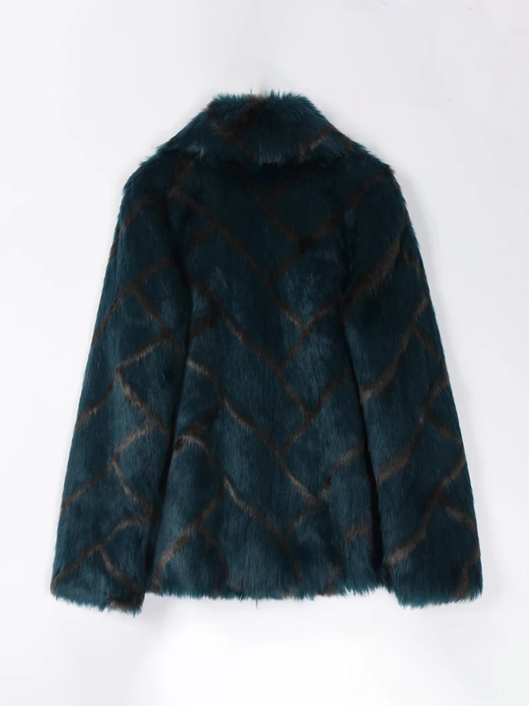 Nerazzurri Fashion Plaid Faux Fur Coat Women's Short Sleeve Long Autumn Winter  Collar Korean Style Standard Fit