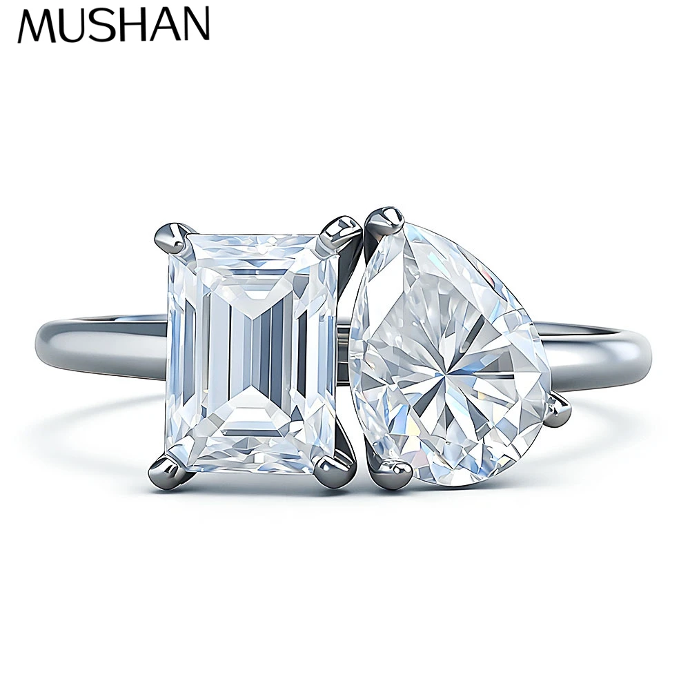 

Ювелирное изделие MUSHAN: роскошное кольцо с муассанитом 2,25 карата, серебро S925, инкрустированное камнями в форме капель воды, прямоугольное кольцо неправильной формы.