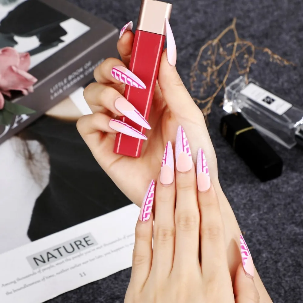 Moda wearable manicure amêndoa unhas falsas ponta pontiaguda cobertura completa comprimento do prego dicas de unhas menina