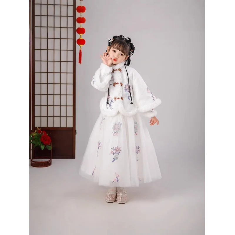 

Древний костюм ханьфу в китайском стиле для девочек, стильное детское вечернее платье суперфеи, платье принцессы, пышный тюль, новогодняя одежда