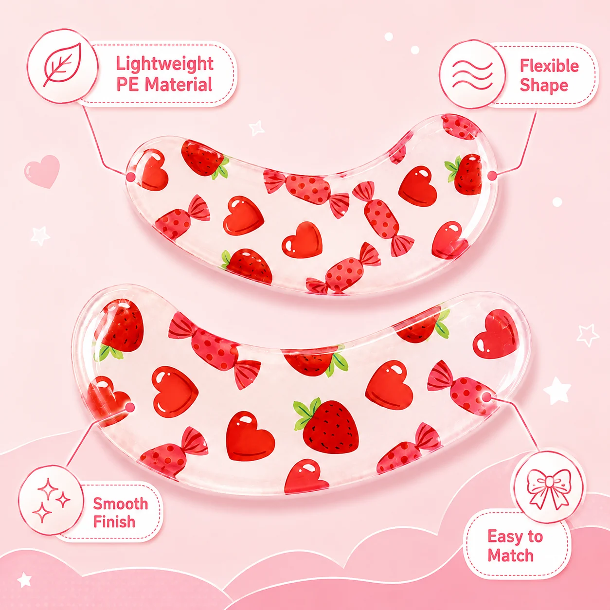 4PCS Strawberry Heart Under Eye Stickers Cute Face Decorative Patches for Party Makeup Festival Photo Props Accessories