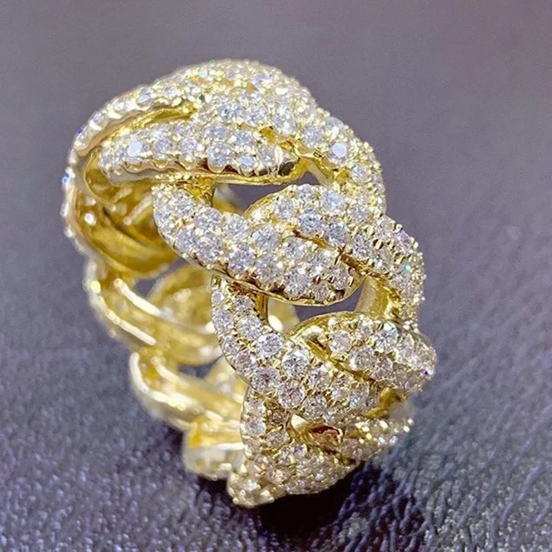 Europe and The United States Full Circle of Diamonds Hip-hop Winding Chain Ring Men's Personalized High-quality Accessories