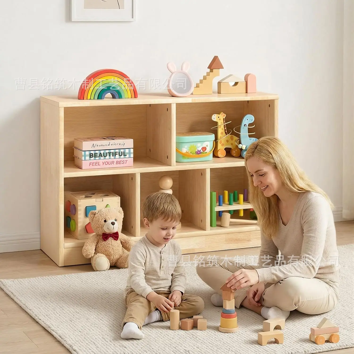 Log Color Children's Floor-to-ceiling Bookcase Simple Shelf Household Solid Wood Low Cabinet Locker