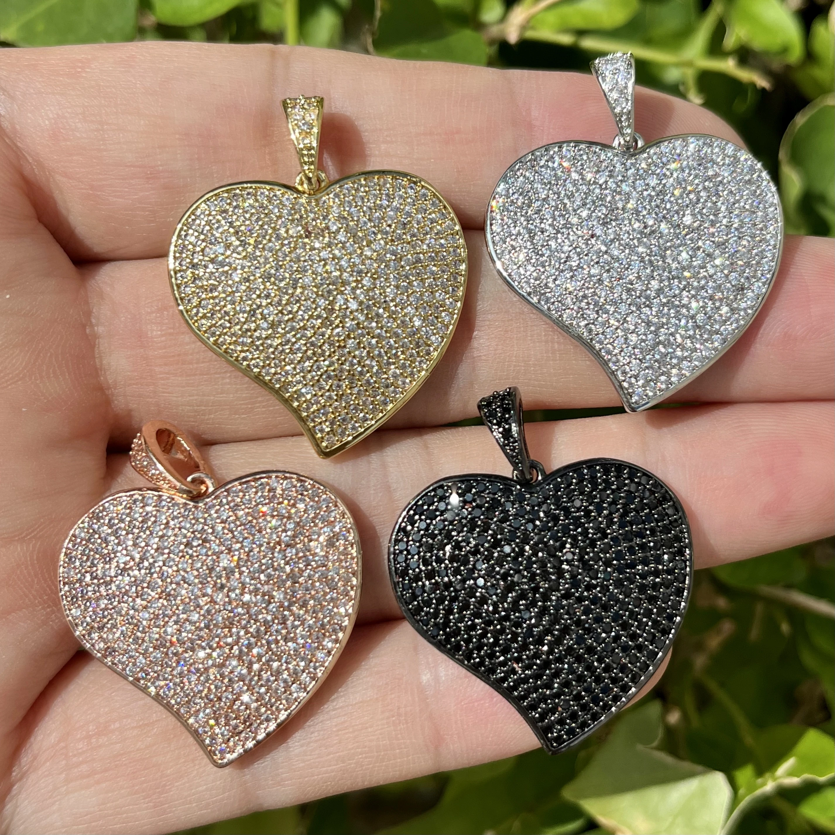 

5pcs/lot Bling Brass Big Heart Pendant 28.1x27.7mm Zirconia Paved for DIY Jewelry Necklace or Bracelets Making