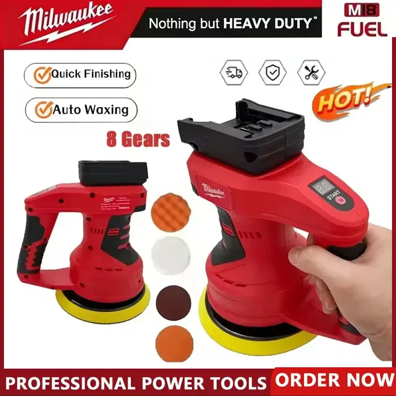 

Milwaukee Cordless Car Polisher 8-Speed Brushless Electric Polishing Machine for Waxing Sanding Sealing 18V Battery Power Tools