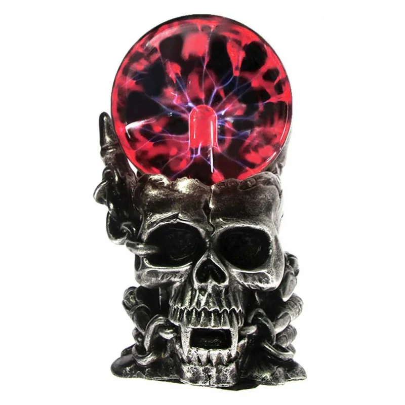 

Magic Skull Head Glass Sculpture Statue Lightning Plasma Ball Touch Sensitive Vampire Skull Head Decorative Accent Figurine