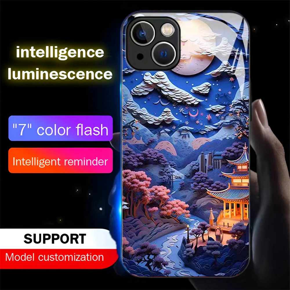 Japanese Countryside LED Calling Light Flash Phone Case Luminous Cover For Samsung S25 S24 S23 S22 S21 S20 FE Note Plus Ultra