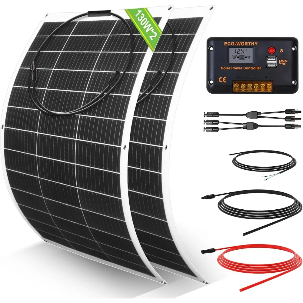 

260Watt 12Volt Flexible Solar Panel Kit for Off Grid Home RV, Boat and Uneven Surfaces:2pcs 130W Mono Solar Panel + 30A 12V