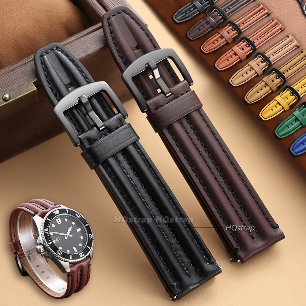 Vintage Oil Wax Leather Watch Strap 20mm 22mm 24mm Universal Watch Band Rugged Double Bone Bracelet Business Soft Wristbelt