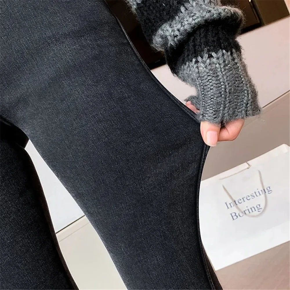 Snow Wear Cashmere Winter Jeans Mujer Cintura Alta Casual Super Warm Skinny Vaqueros Mom Thick Plus Velvet Denim Pencil Pants