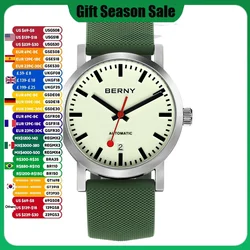 BERNY Watch for Men Automatic Self-Wind Railway Watch Luxury Brand Super Luminous Mechanical Swiss Railroad Wristwatch Men 5ATM