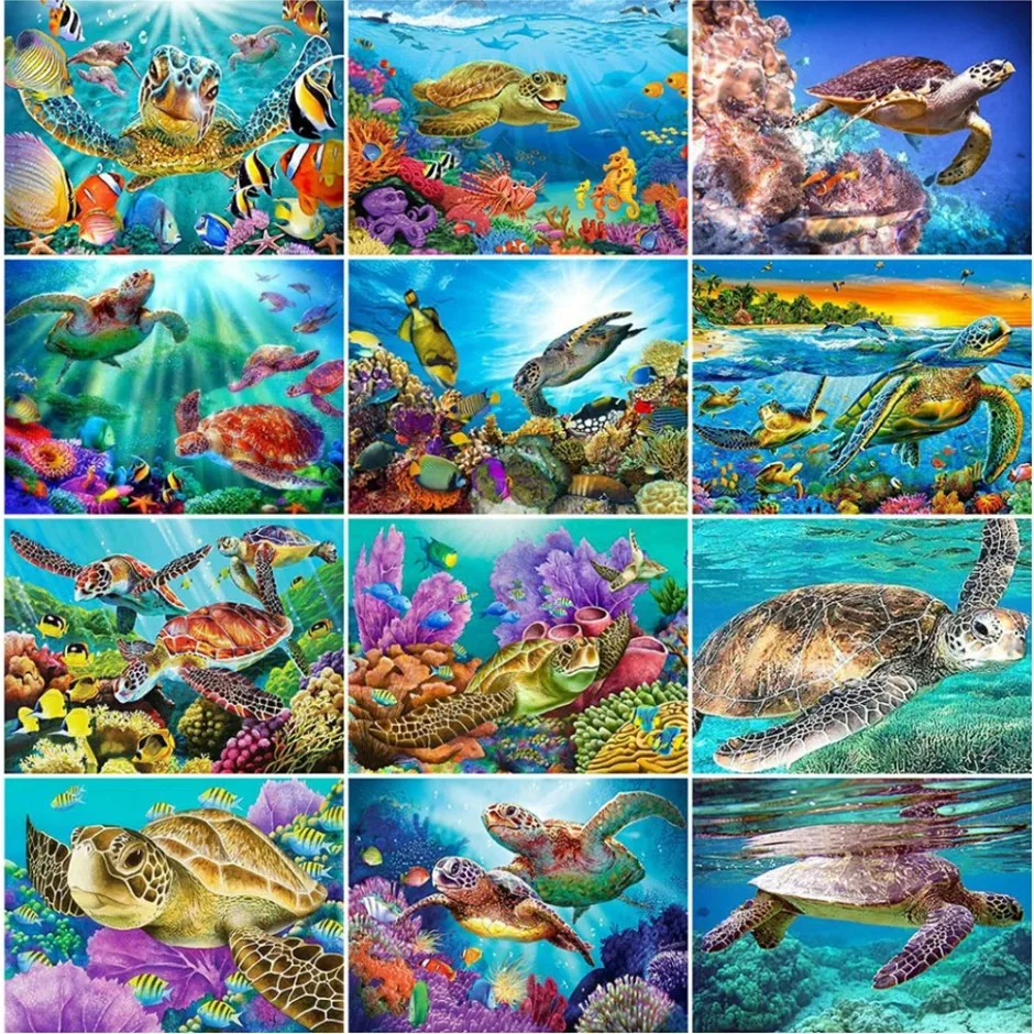 Image of 5d DIY Diamant Malerei von Nummer Meeres schildkröte Mosaik Stickerei Tierbild von Strass Wand kunst Wand dekoration