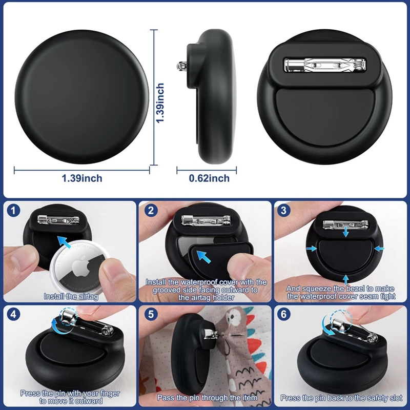 보이지 않는 핀이 있는 에어태그용 방수 거치대, 분실 방지, 어린이, 노인, 수하물, 의류, 배낭, 4 팩