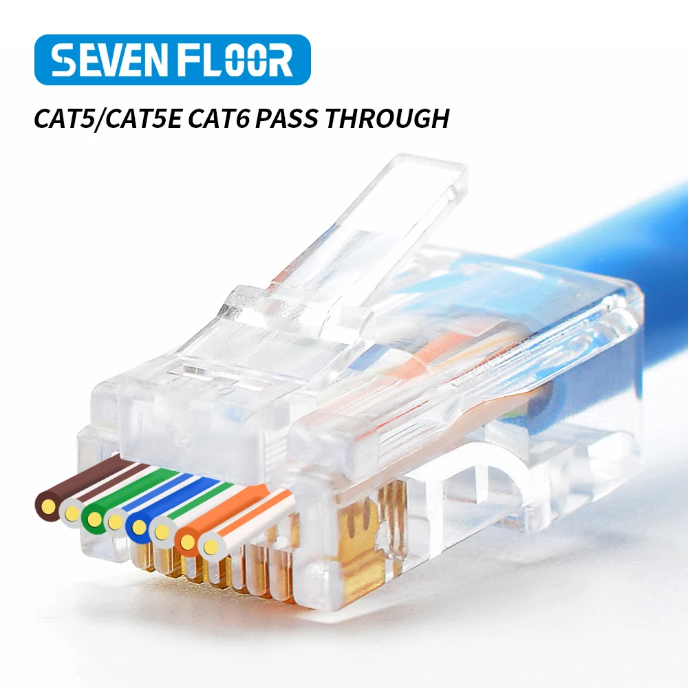 RJ45 Cat6 Pass Through Connectors and Strain Relief Boots, Easy to Crimp Modular Plug for Solid or Stranded Network Cable