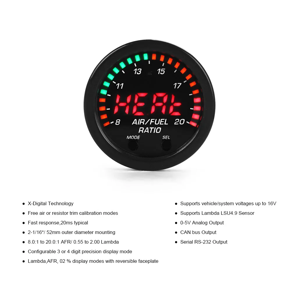 30-0300 X-Series Wideband O2 Air Fuel Ratio Gauge Kit LSU 4.9  Oxygen Sensor AFR Sensor Controller Gauge 0258017025