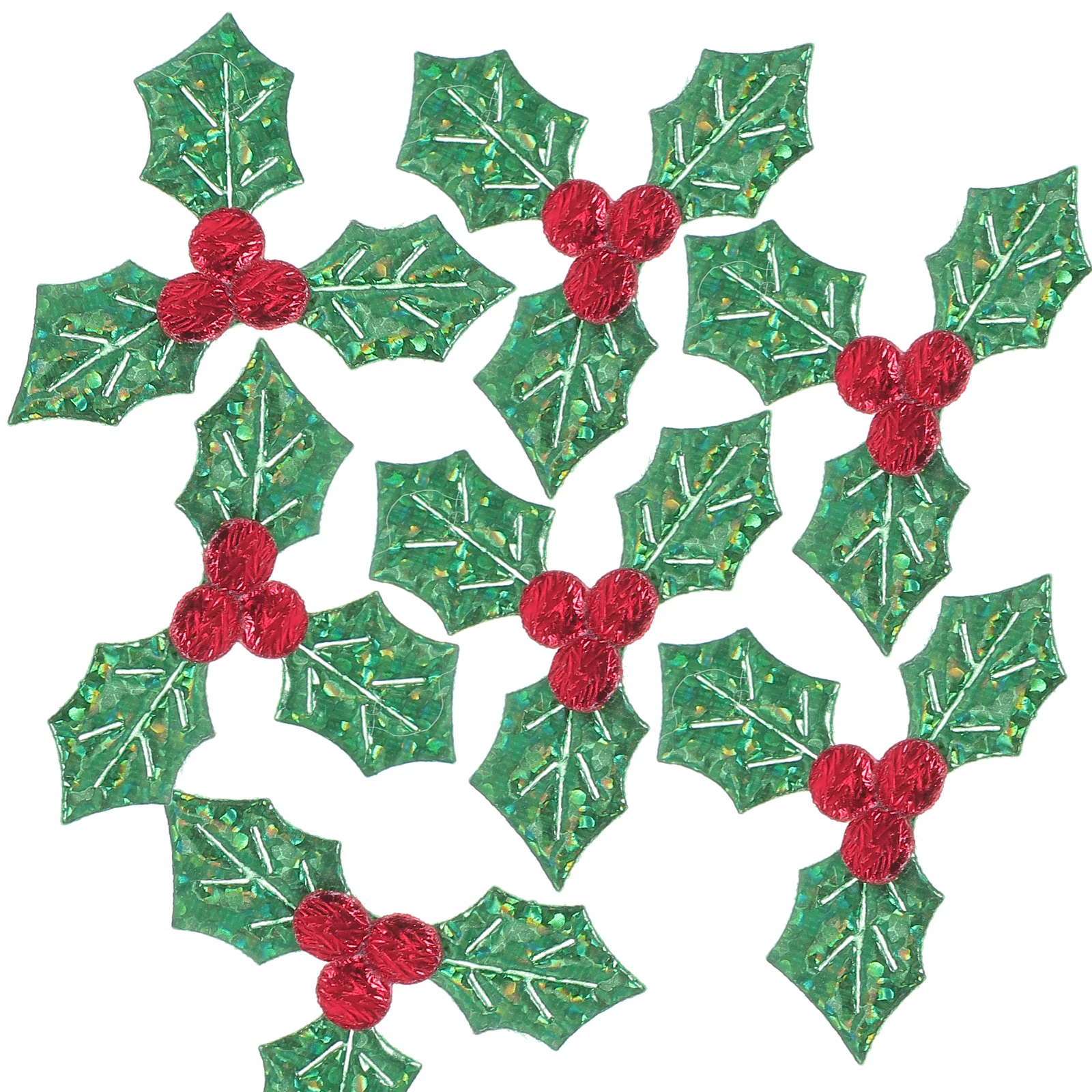 

100 Pcs Christmas Holly Leaf Berries Fabric Patches Decoration Applique Trees naments Supplies Green Room Decor Gifts Photo
